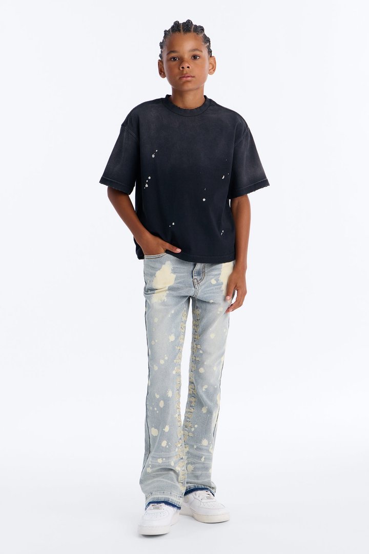 Mini Ruthless Embroidered Stacked Skinny Flare Jeans - Bleach Blue Wash