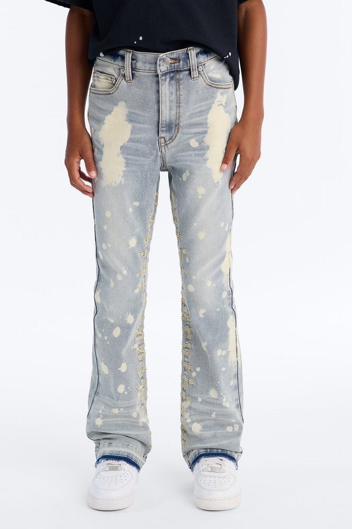Mini Ruthless Embroidered Stacked Skinny Flare Jeans - Bleach Blue Wash