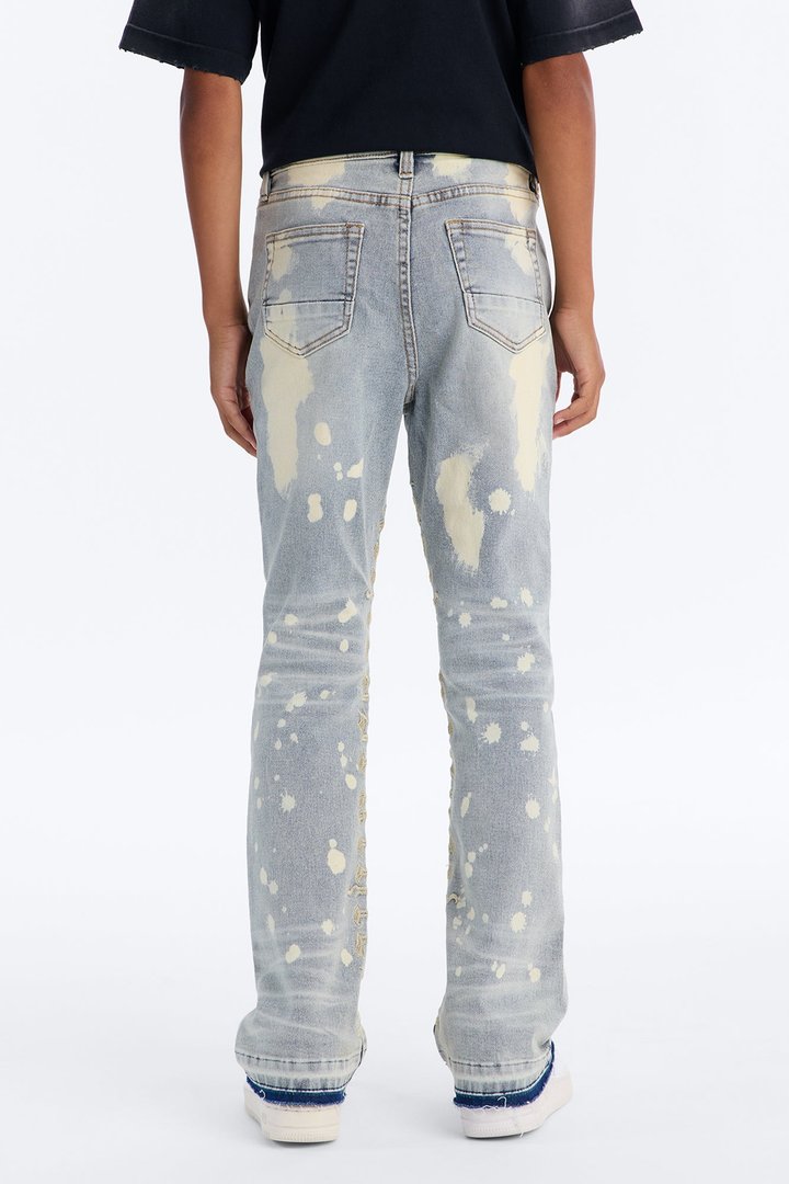Mini Ruthless Embroidered Stacked Skinny Flare Jeans - Bleach Blue Wash