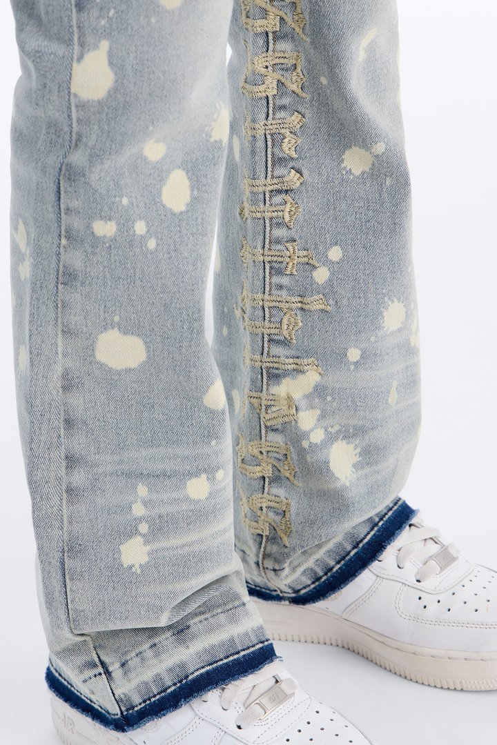 Mini Ruthless Embroidered Stacked Skinny Flare Jeans - Bleach Blue Wash