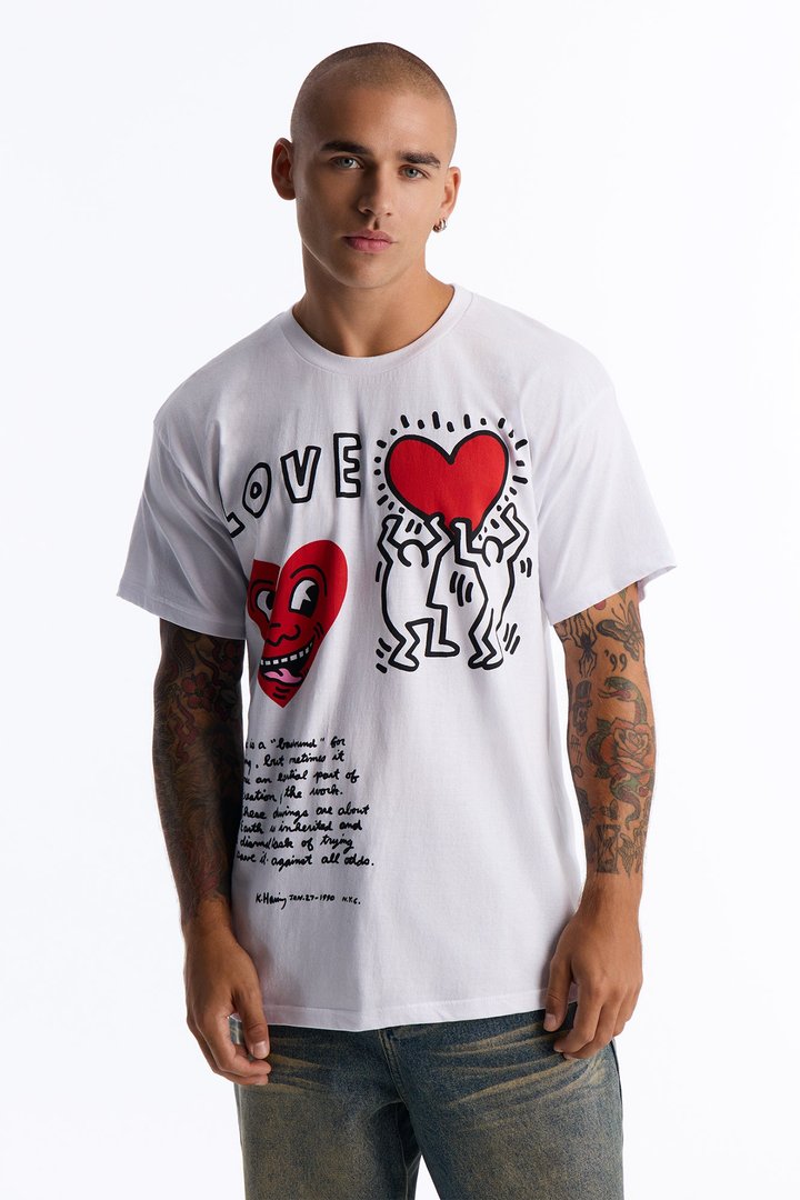 Keith Haring Love Oversized Short Sleeve Tee - White