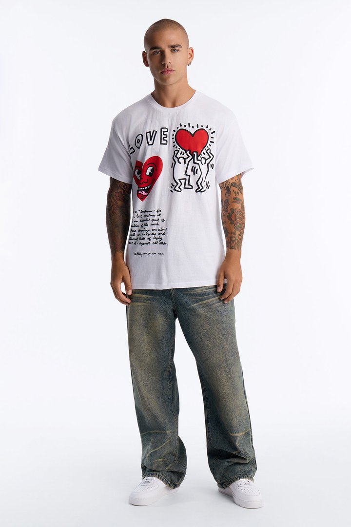 Keith Haring Love Oversized Short Sleeve Tee - White