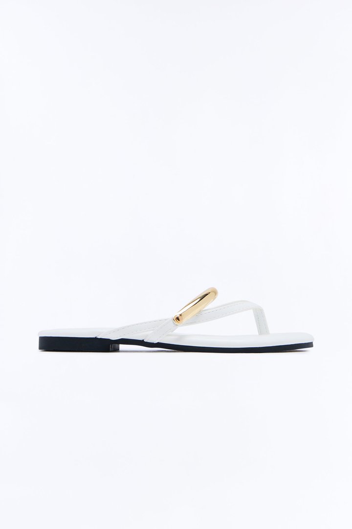 Kindly Hardware Flip Flops - White
