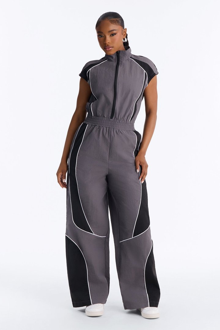 Race You There Windbreaker Jumpsuit - Charcoal