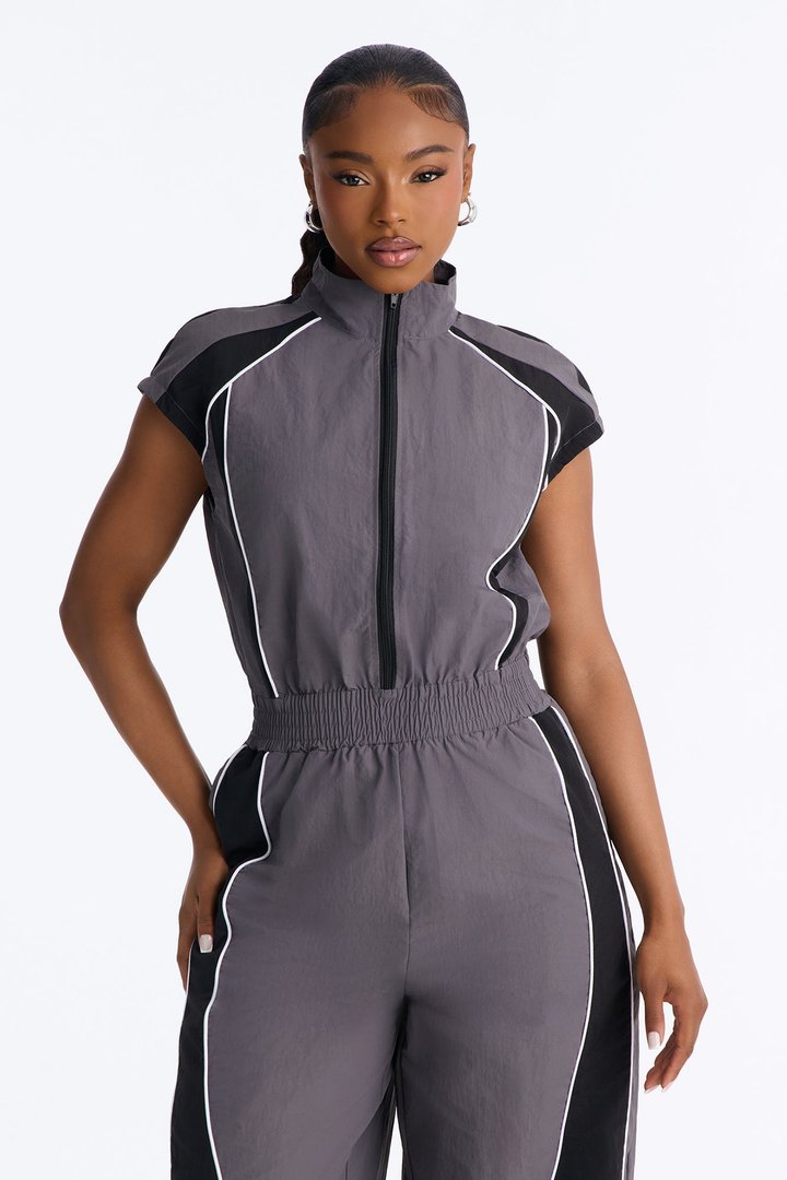 Race You There Windbreaker Jumpsuit - Charcoal