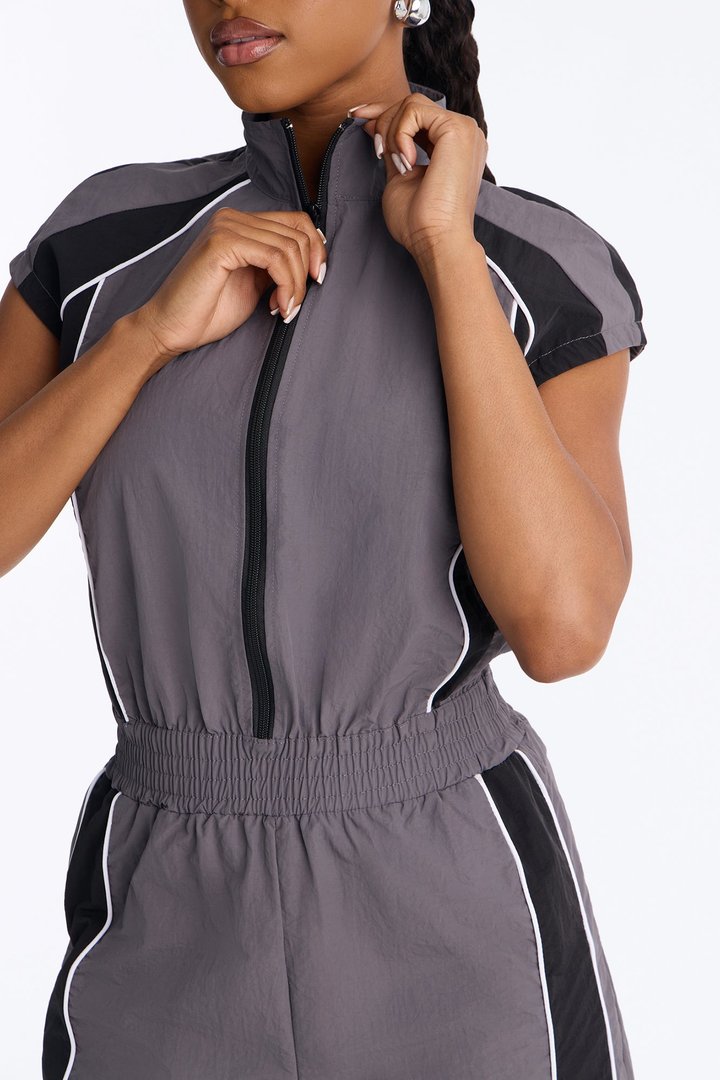 Race You There Windbreaker Jumpsuit - Charcoal