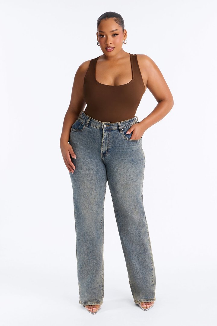 Sarafiena Double Lined Scoop Neck Bodysuit - Chocolate