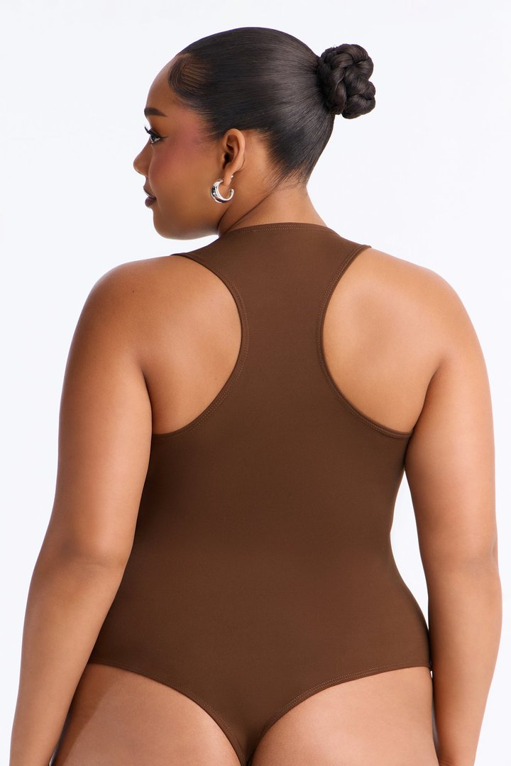 Sarafiena Double Lined Scoop Neck Bodysuit - Chocolate