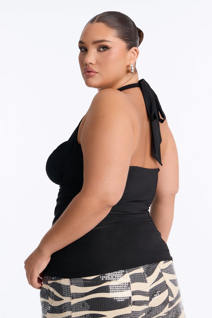 Just A Feeling Ruched Halter Top - Black