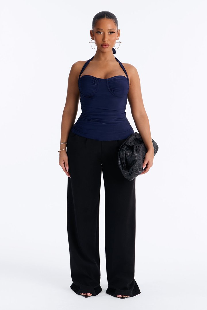 Just A Feeling Ruched Halter Top - Navy