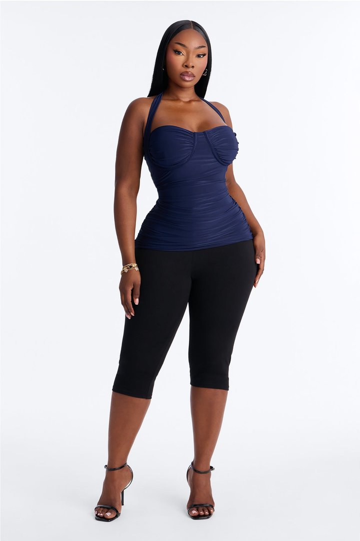 Just A Feeling Ruched Halter Top - Navy