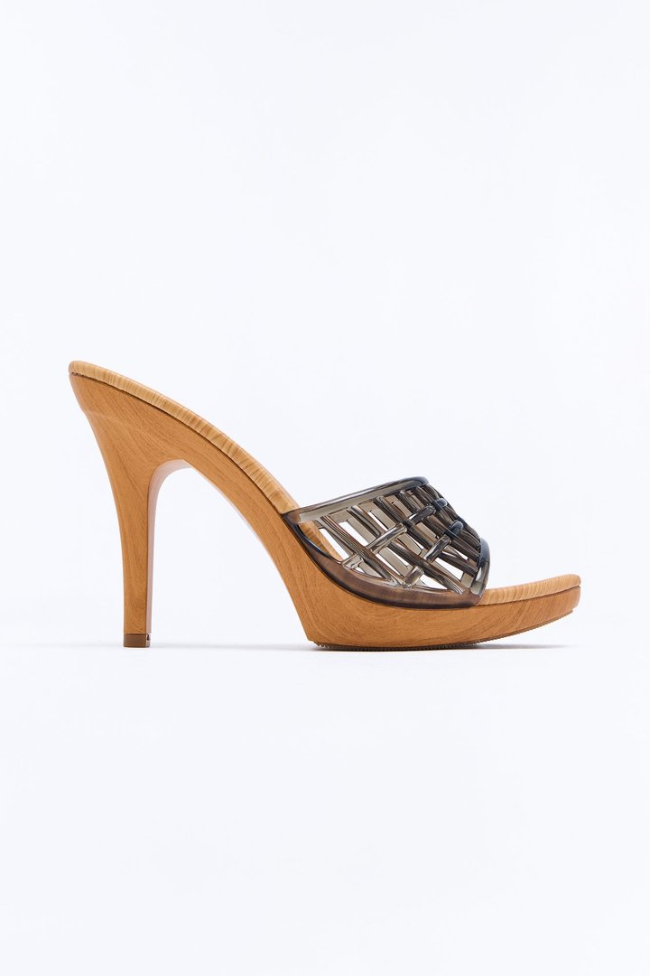 Know It All Jelly Strap Wood Heels - Black