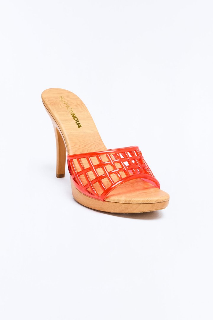 Know It All Jelly Strap Wood Heels - Red
