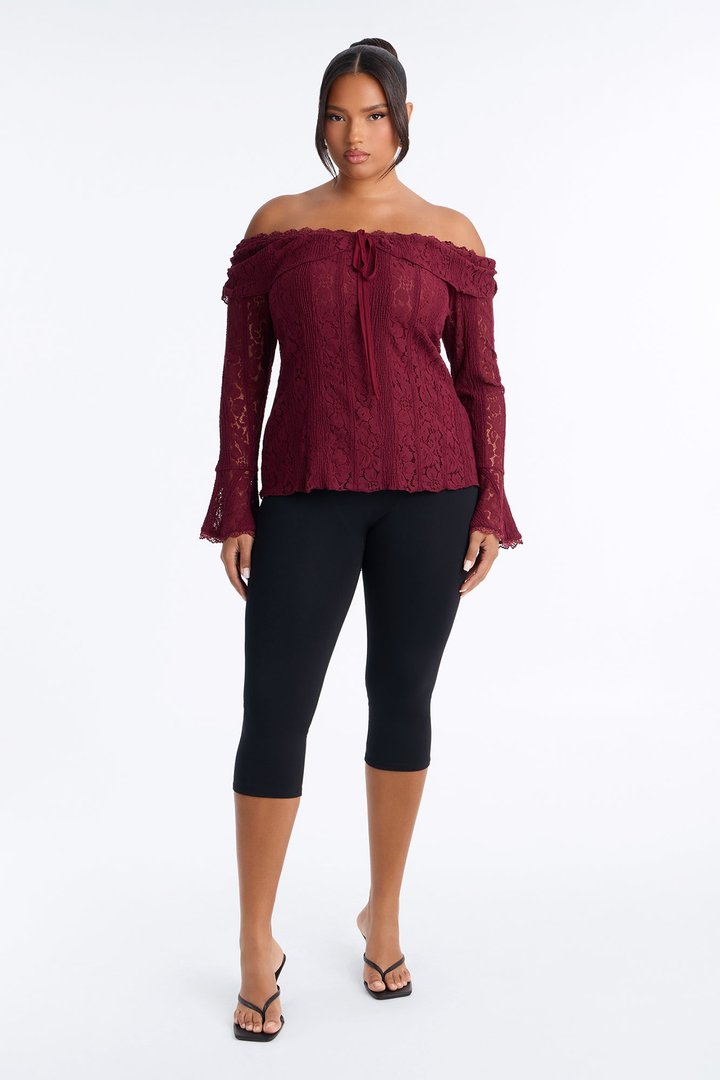 Adoring You Off Shoulder Lace Top - Wine