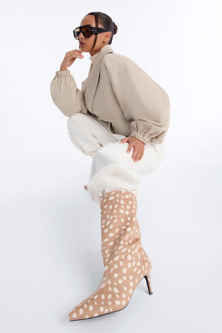 Make Moves Animal Kitten Heel Boots - Tan/Multi