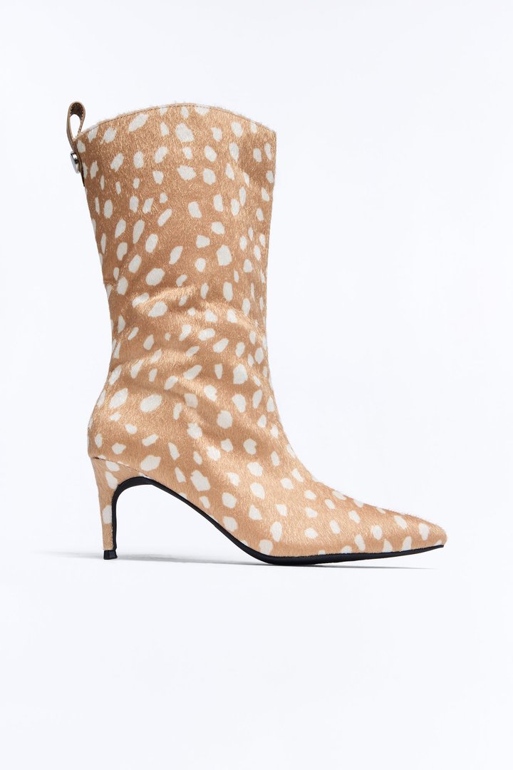 Make Moves Animal Kitten Heel Boots - Tan/Multi