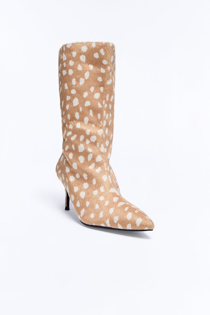 Make Moves Animal Kitten Heel Boots - Tan/Multi