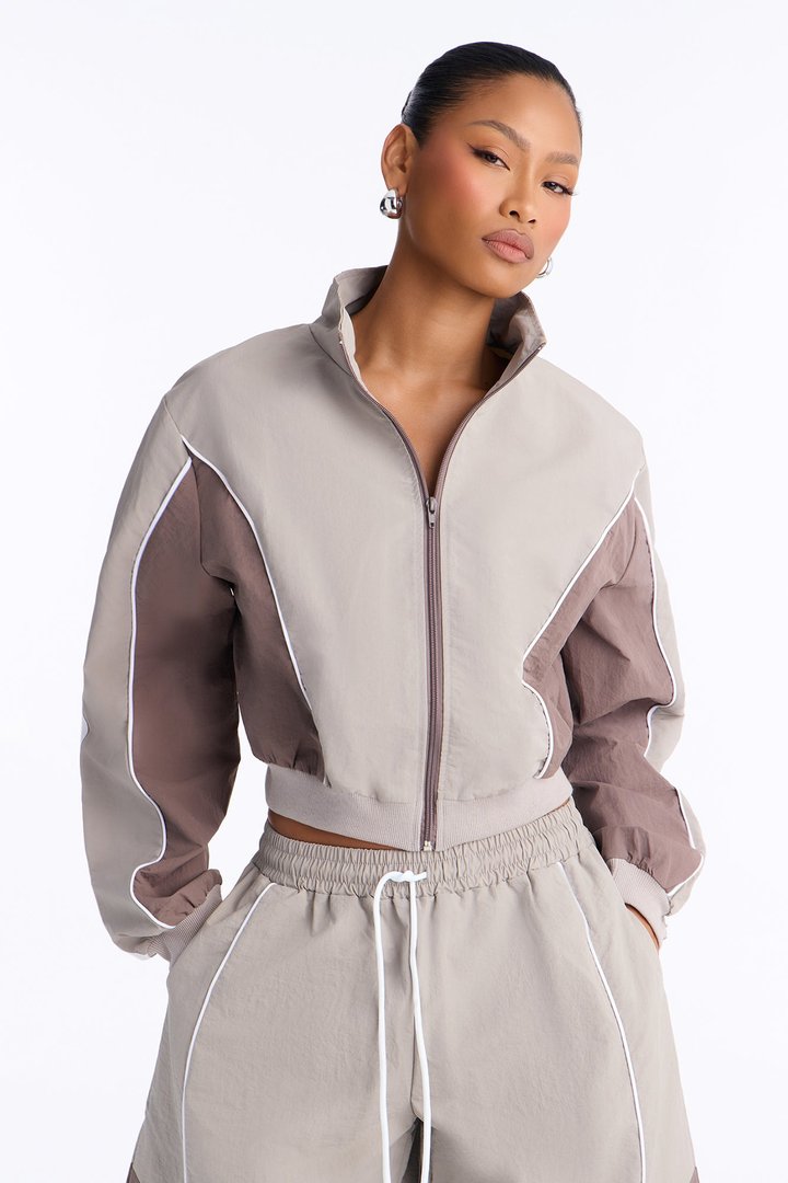 Blair Barrel Leg Windbreaker Pant Set - Grey