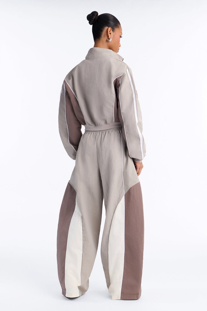 Blair Barrel Leg Windbreaker Pant Set - Grey