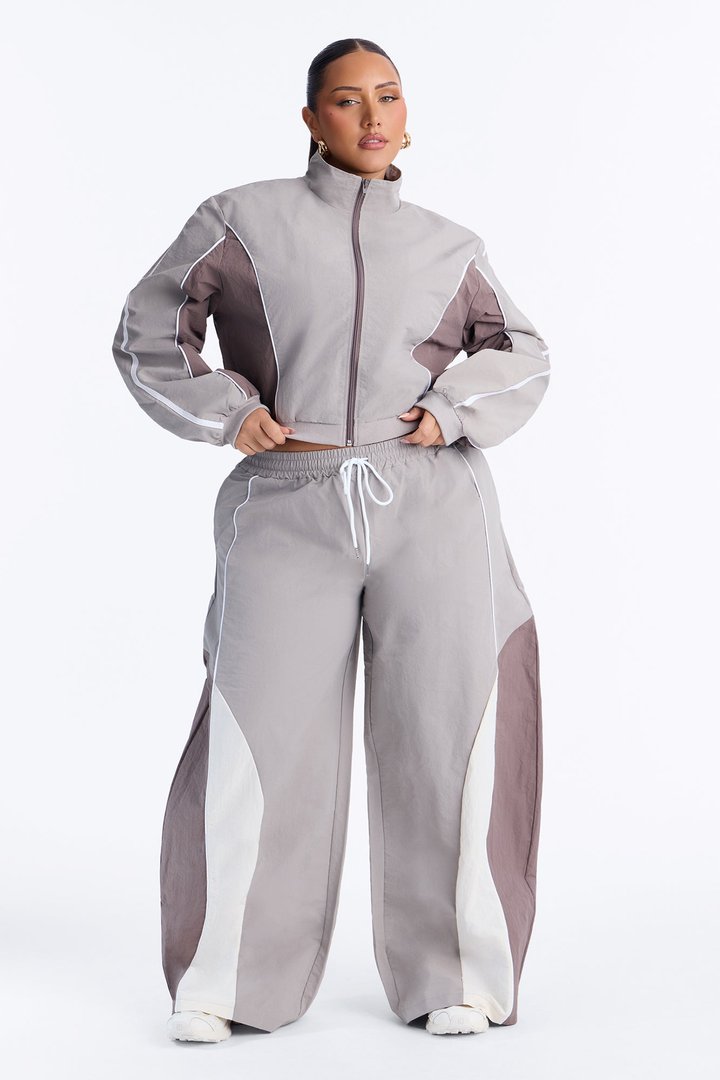 Blair Barrel Leg Windbreaker Pant Set - Grey