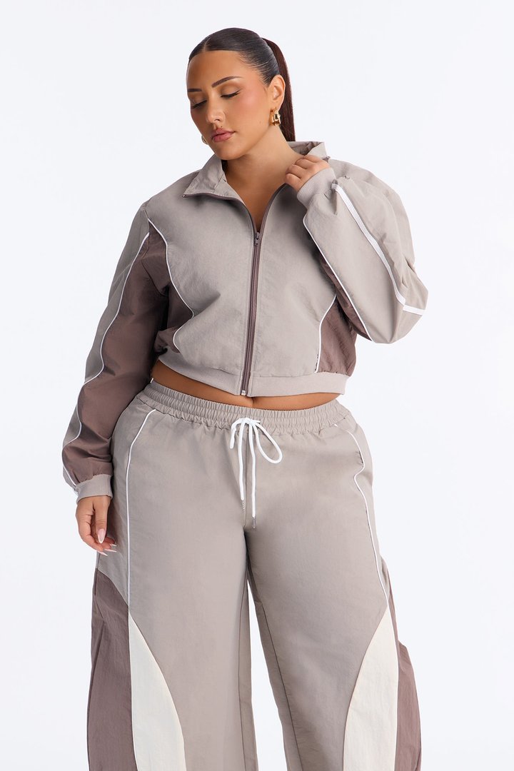 Blair Barrel Leg Windbreaker Pant Set - Grey