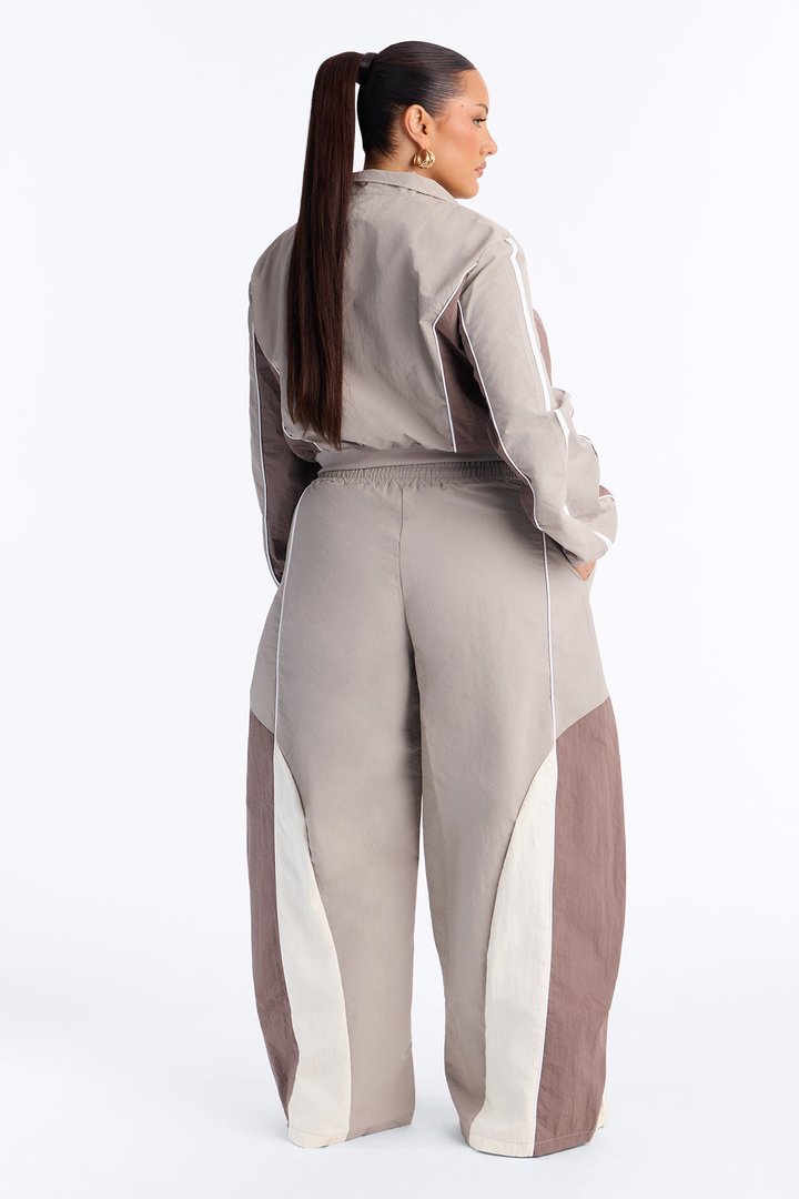 Blair Barrel Leg Windbreaker Pant Set - Grey