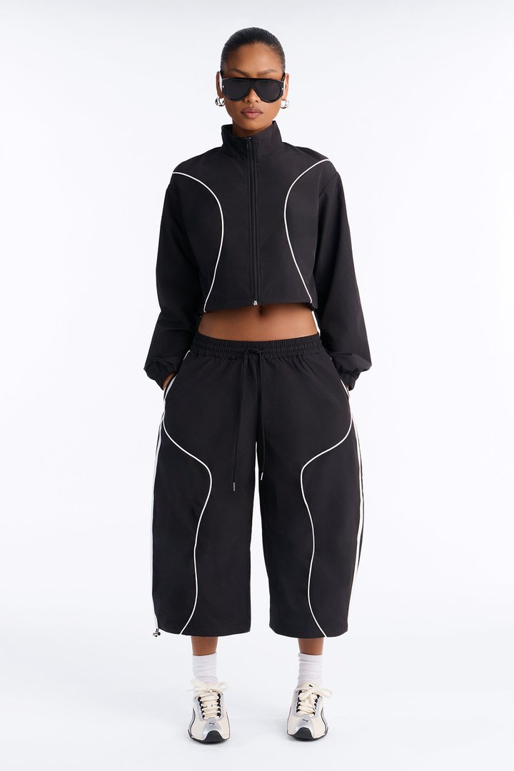 Gina Windbreaker Track Short Set - Black