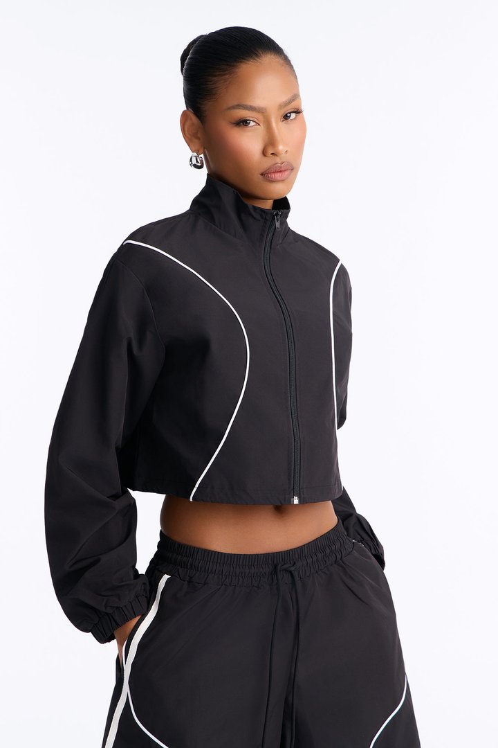 Gina Windbreaker Track Short Set - Black