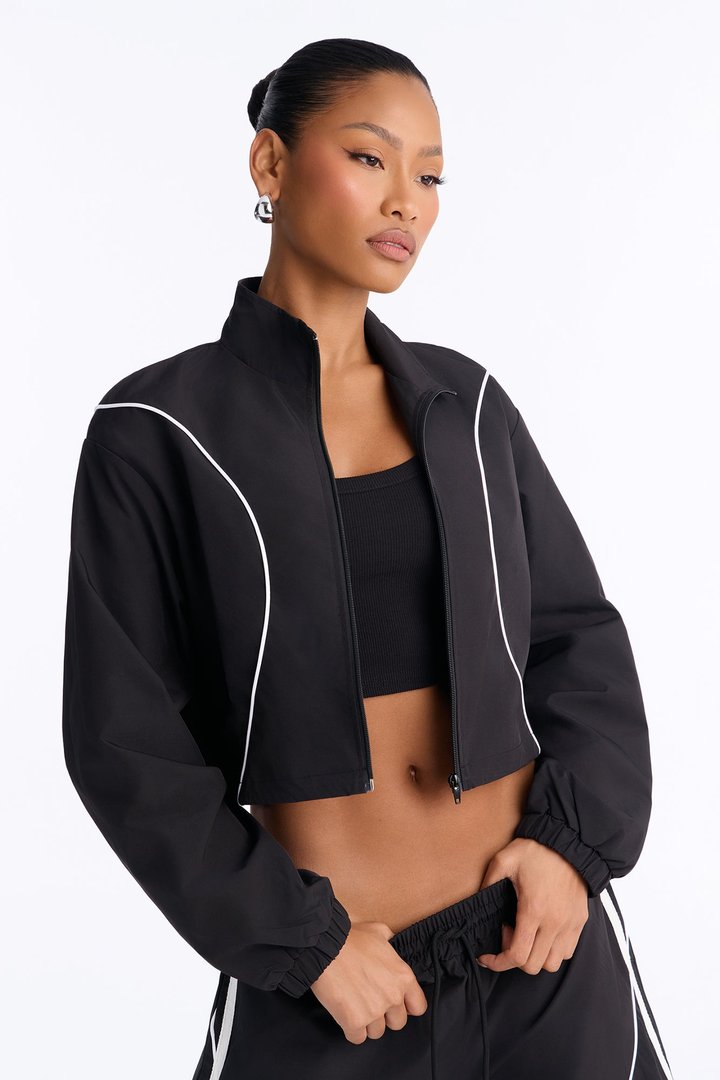 Gina Windbreaker Track Short Set - Black