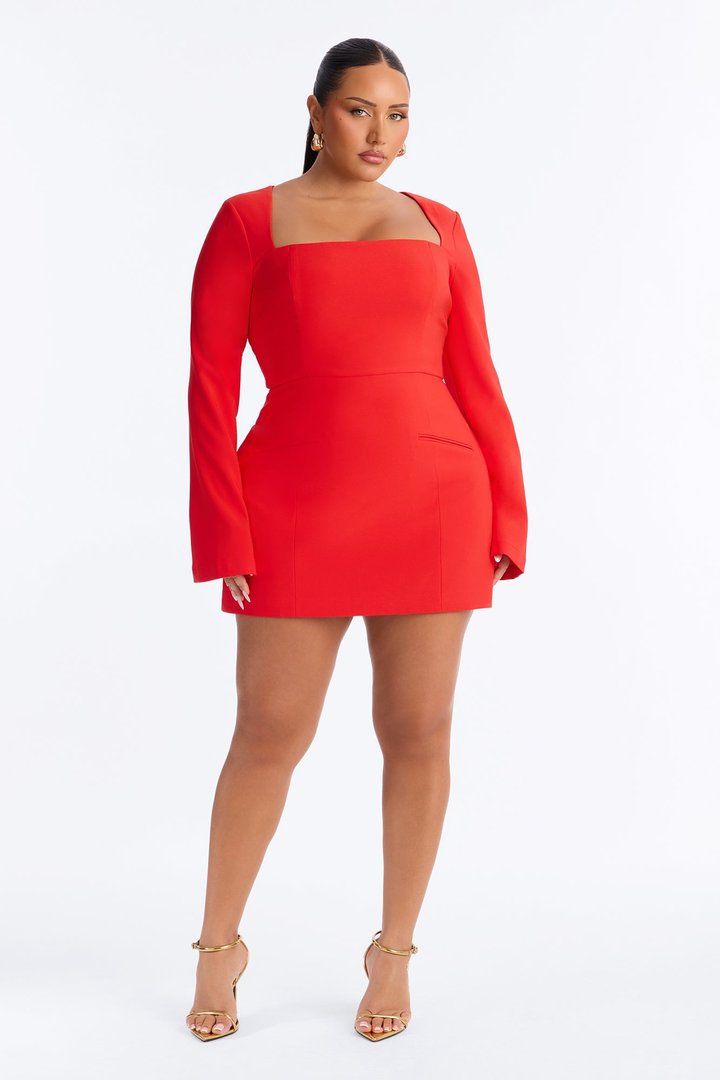 Blaire Square Neck Mini Dress - Tomato Red
