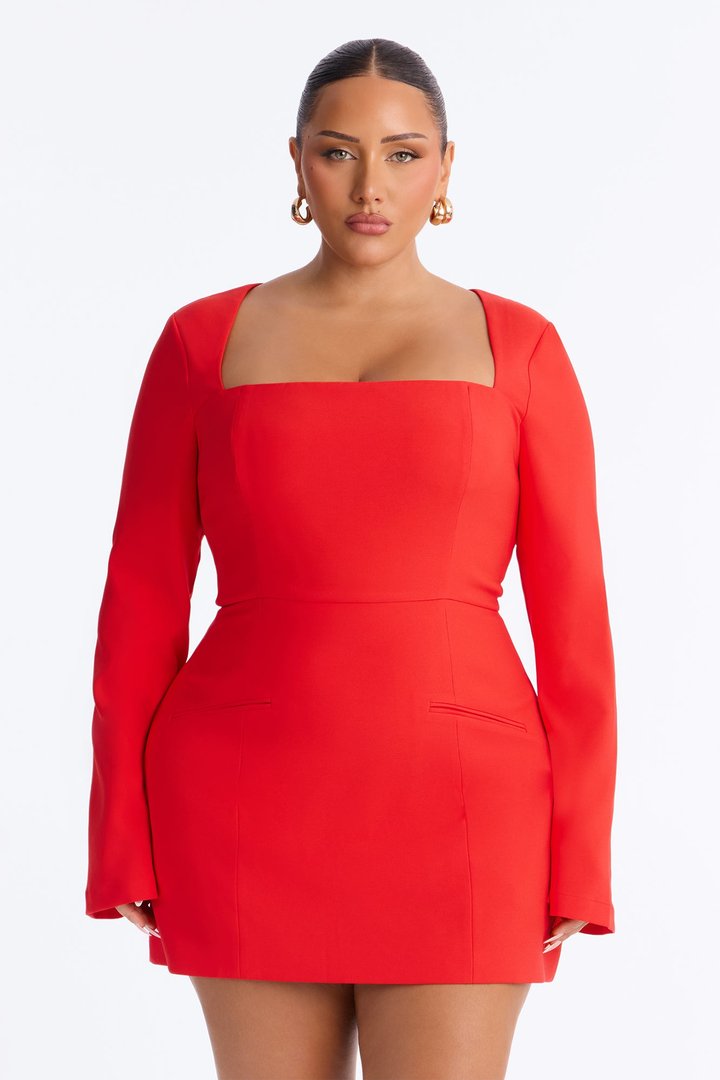 Blaire Square Neck Mini Dress - Tomato Red