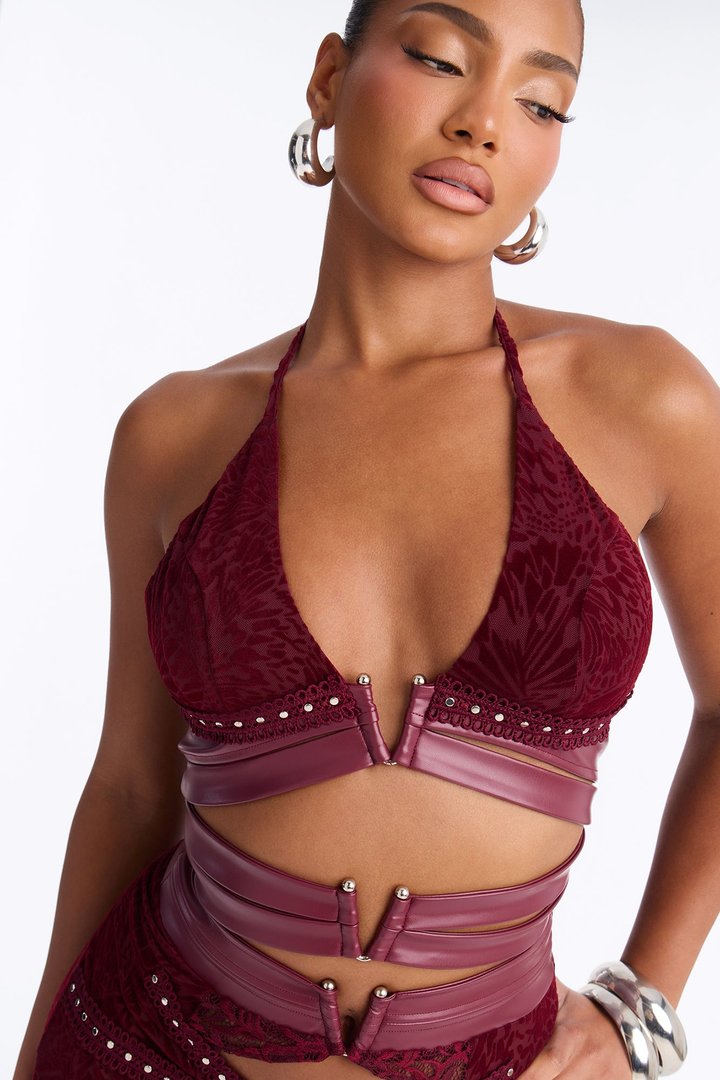 Melania Mesh Jumpsuit - Burgundy