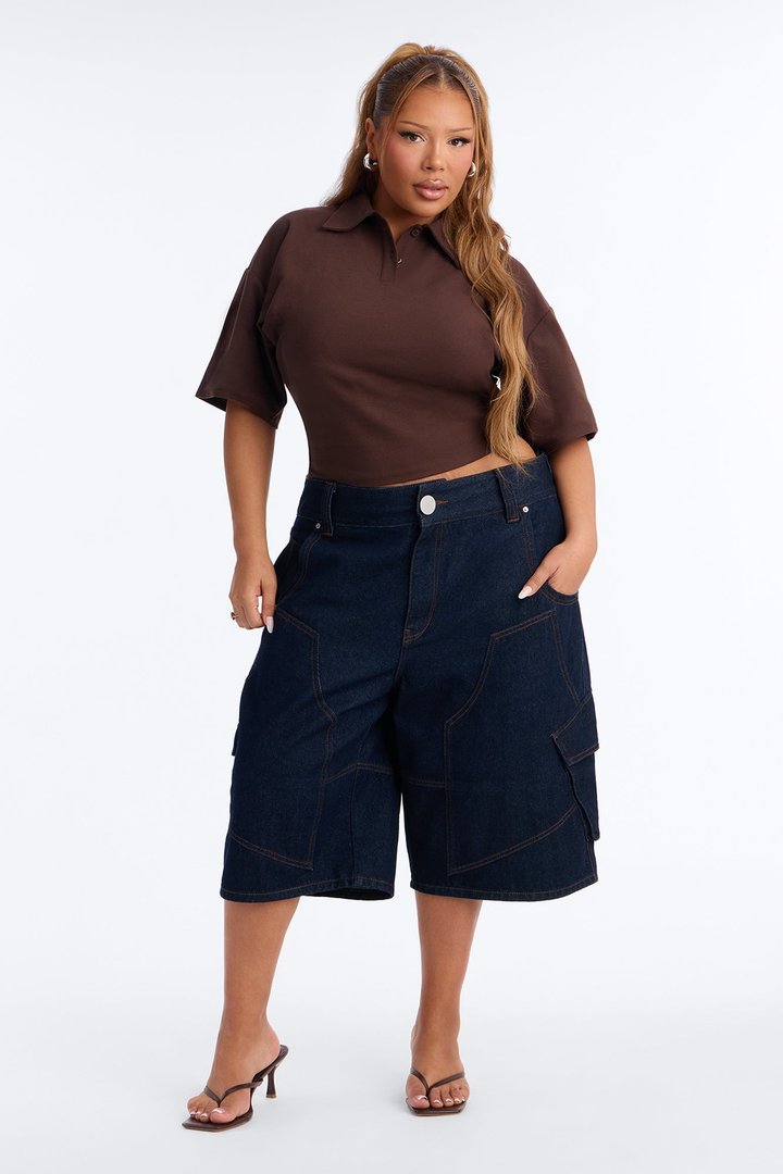 Street Serve Cinched Short Sleeve Polo Top - Chocolate