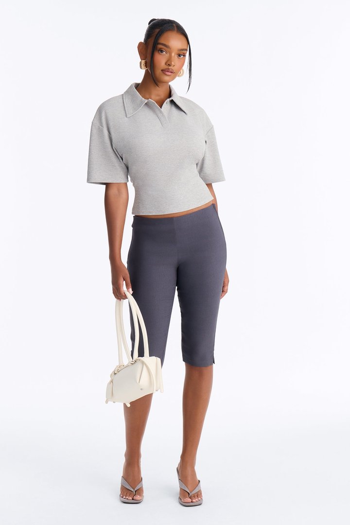 Street Serve Cinched Short Sleeve Polo Top - Heather Grey