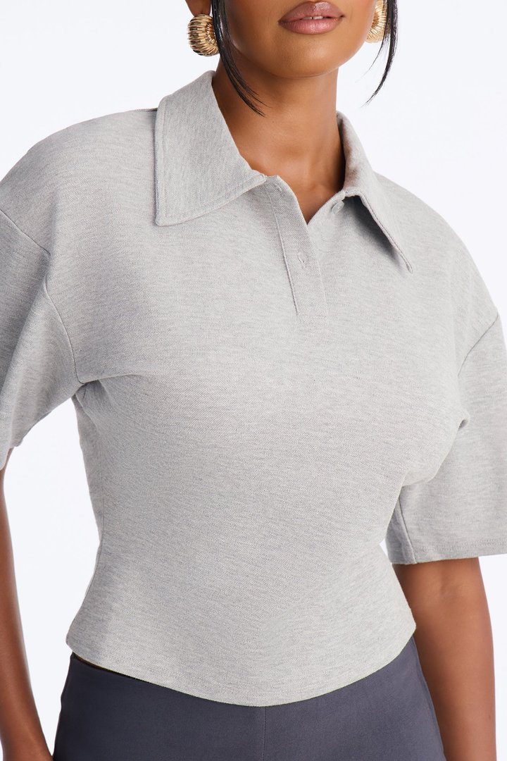 Street Serve Cinched Short Sleeve Polo Top - Heather Grey