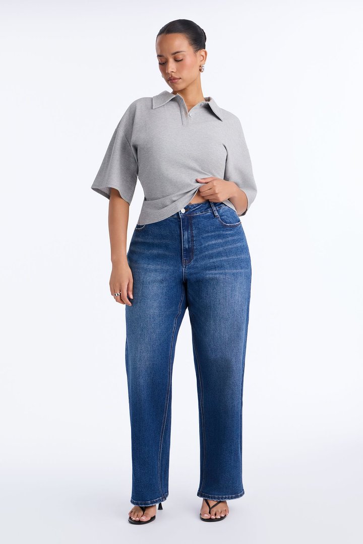 Street Serve Cinched Short Sleeve Polo Top - Heather Grey