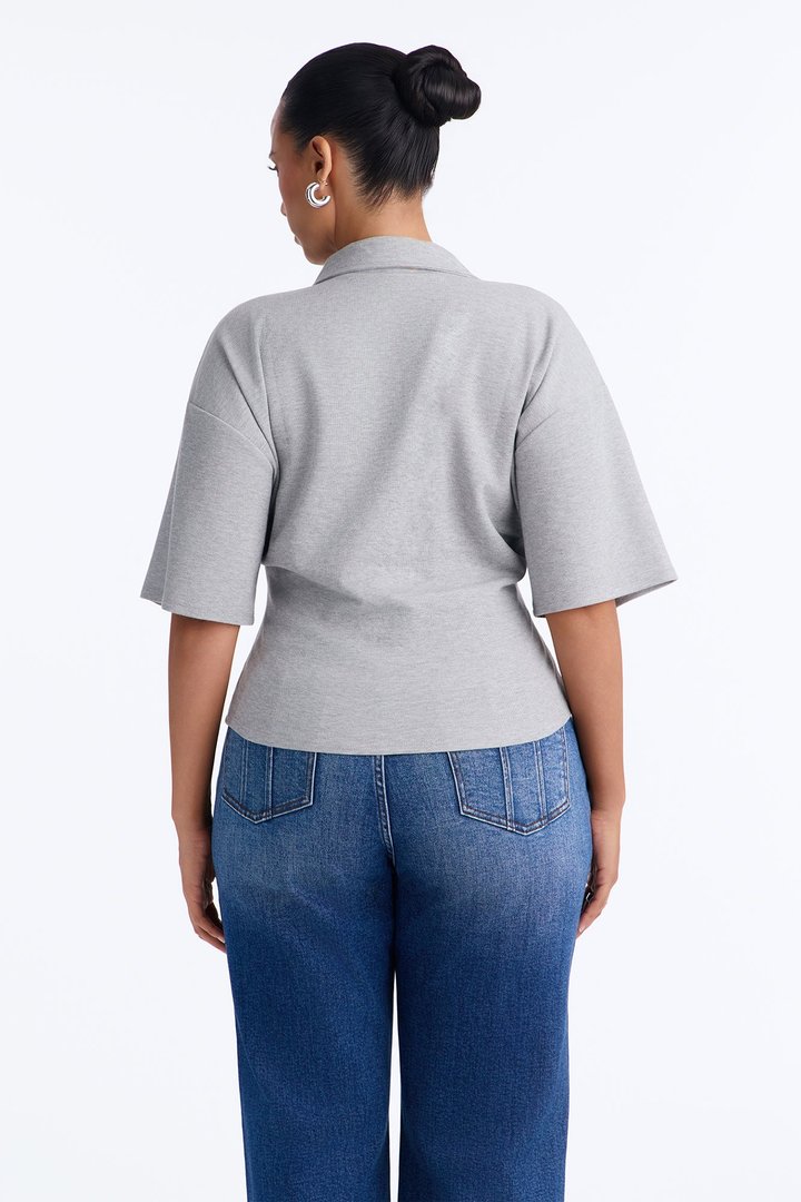 Street Serve Cinched Short Sleeve Polo Top - Heather Grey