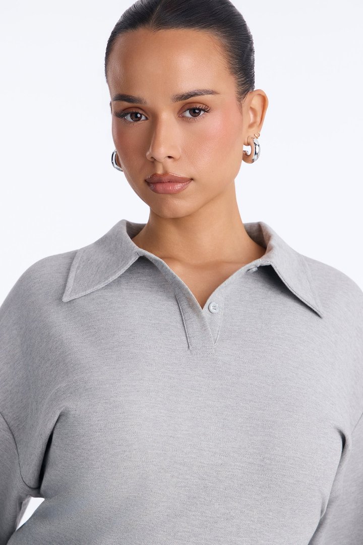Street Serve Cinched Short Sleeve Polo Top - Heather Grey