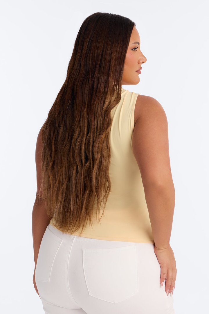 Talia Lace Trim Mock Neck Sleeveless Top - Yellow/combo