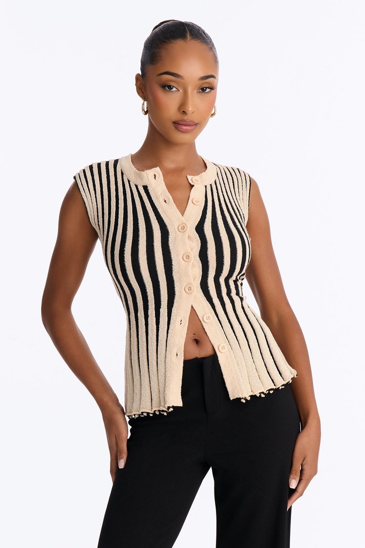 Shania Striped Sweater Vest - Oatmeal/combo
