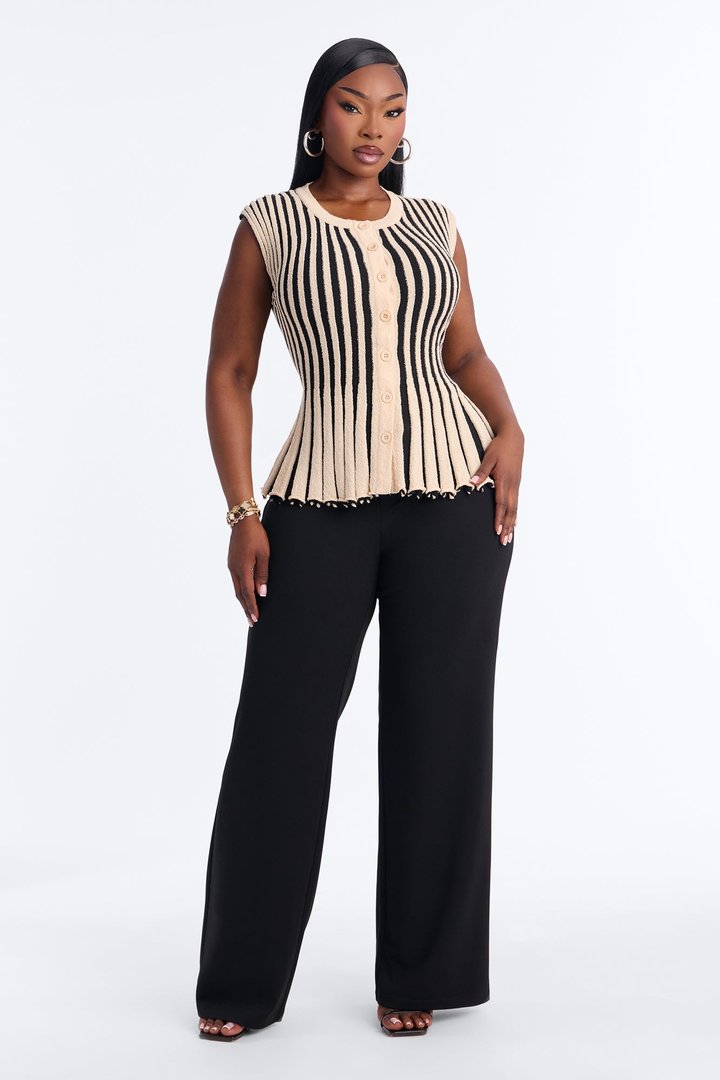 Shania Striped Sweater Vest - Oatmeal/combo