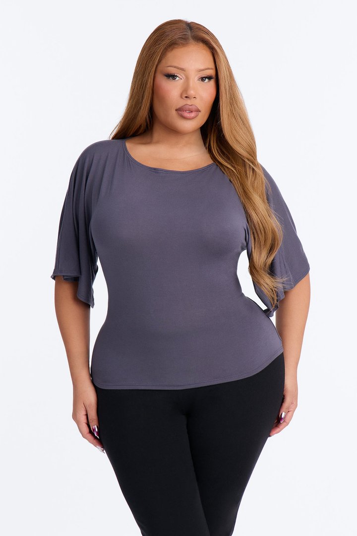 Nicolette Tie Waist Short Sleeve Top - Charcoal