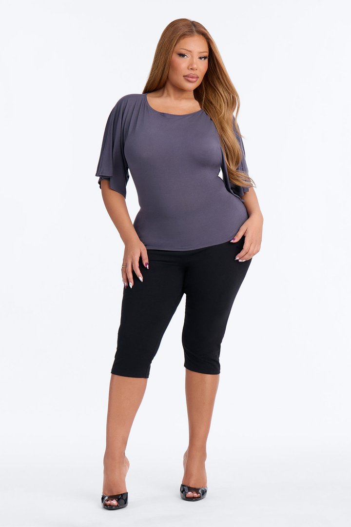 Nicolette Tie Waist Short Sleeve Top - Charcoal