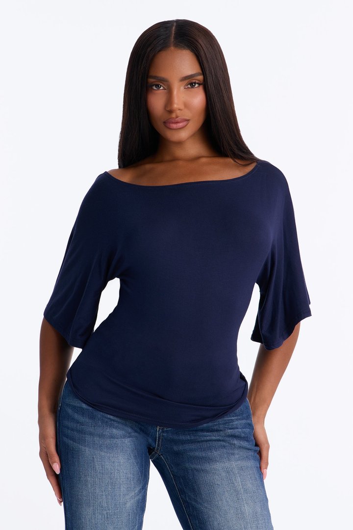 Nicolette Tie Waist Short Sleeve Top - Navy