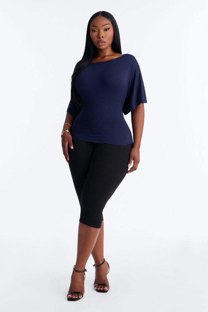 Nicolette Tie Waist Short Sleeve Top - Navy