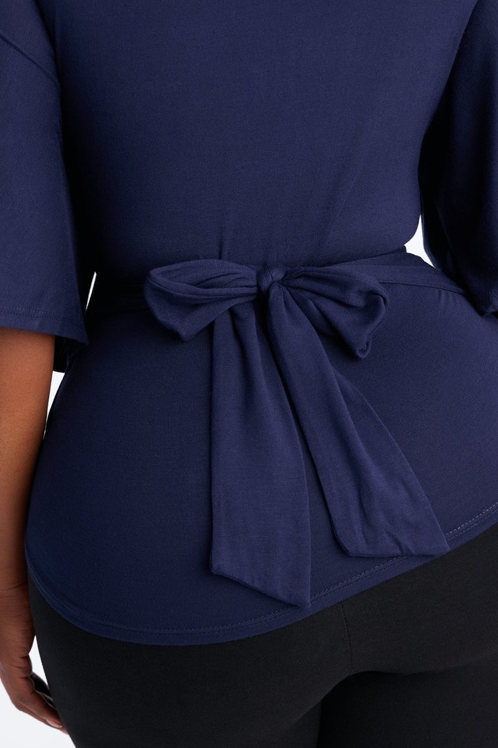 Nicolette Tie Waist Short Sleeve Top - Navy