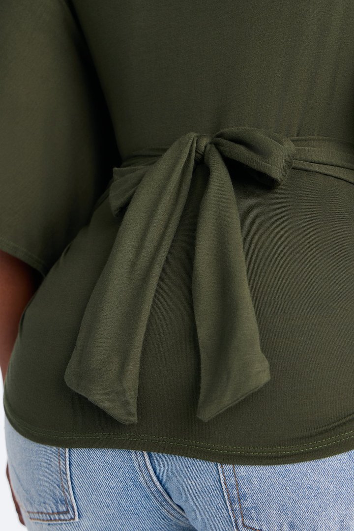 Nicolette Tie Waist Short Sleeve Top - Olive