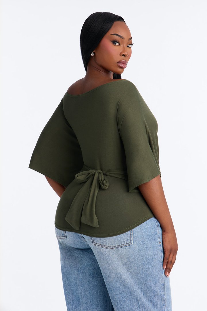 Nicolette Tie Waist Short Sleeve Top - Olive