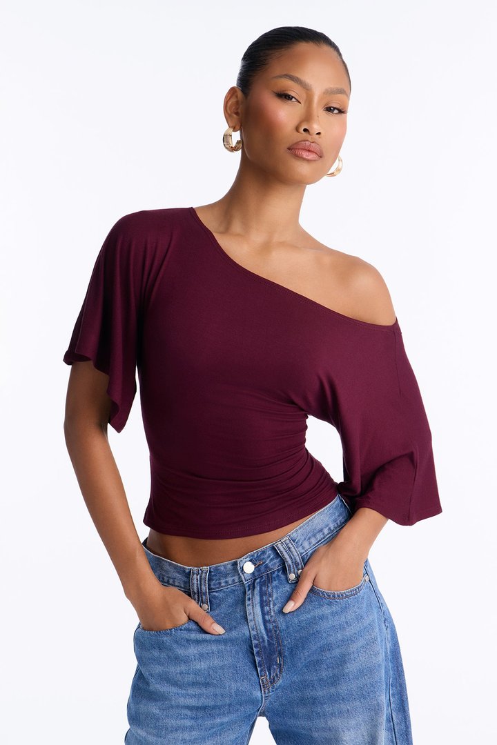 Nicolette Tie Waist Short Sleeve Top - Plum