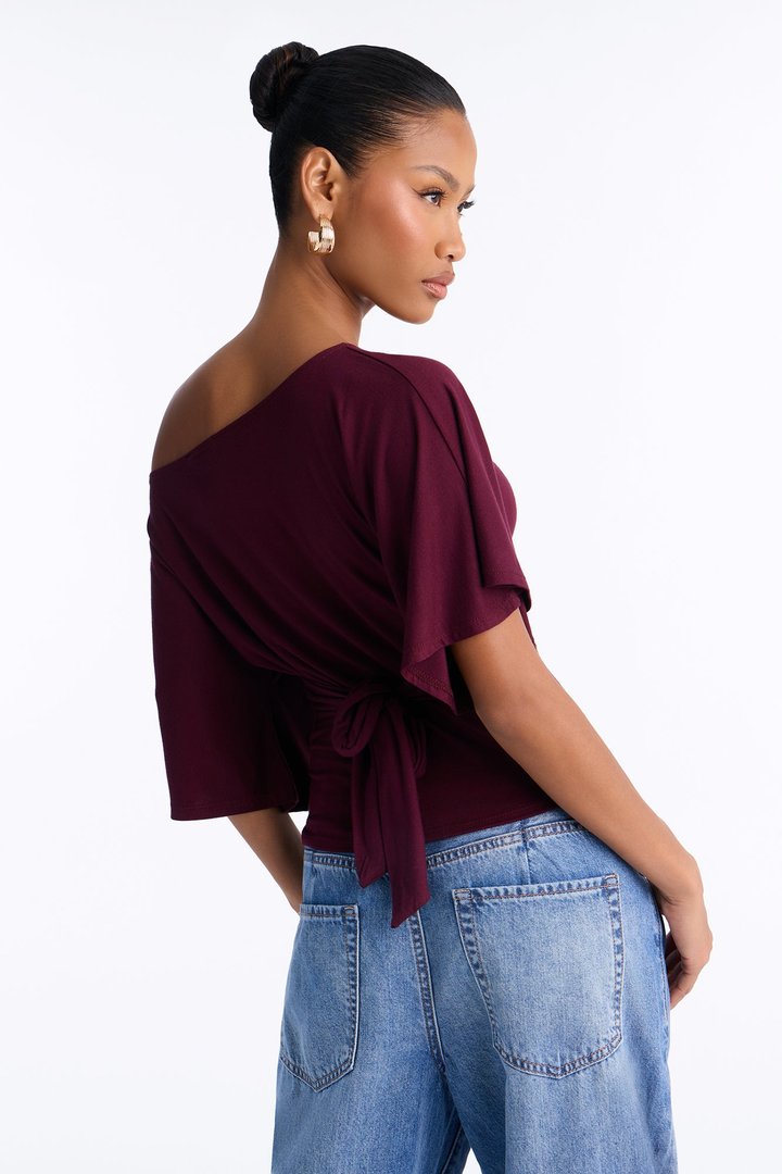Nicolette Tie Waist Short Sleeve Top - Plum
